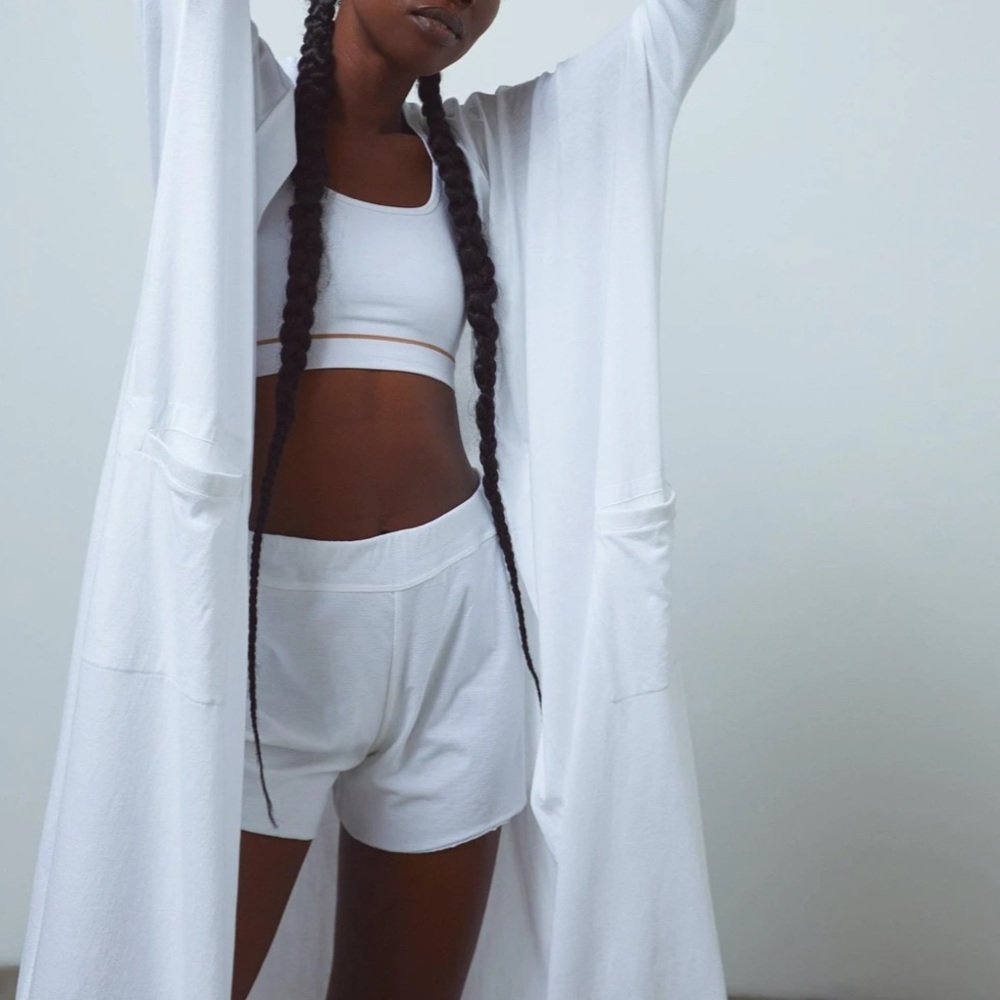 Lunya Organic Pima Long Cardigan- Sincere White, One Size